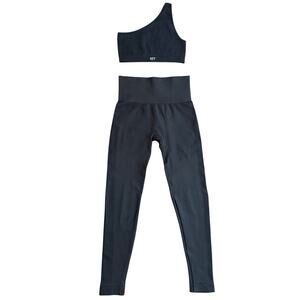 SET Active Sculptflex Workout Set Black Leggings S/M + One Shoulder Bra Small